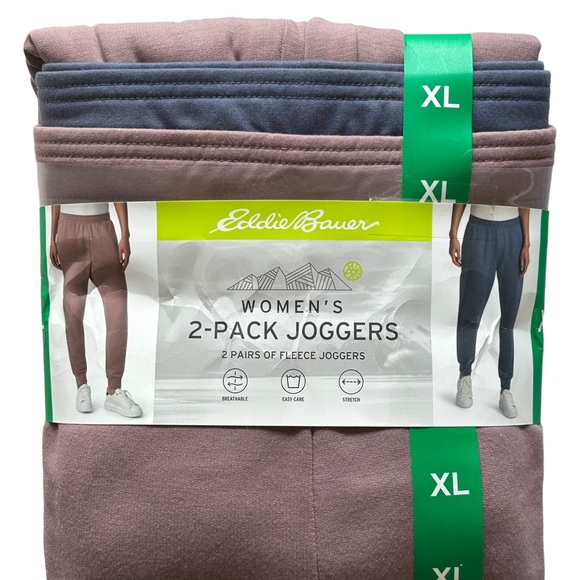 Eddie Bauer Fleece Jogger Sweatpants w Pockets 2 Pack Mauve and Blue Women’s XL - Picture 1 of 9